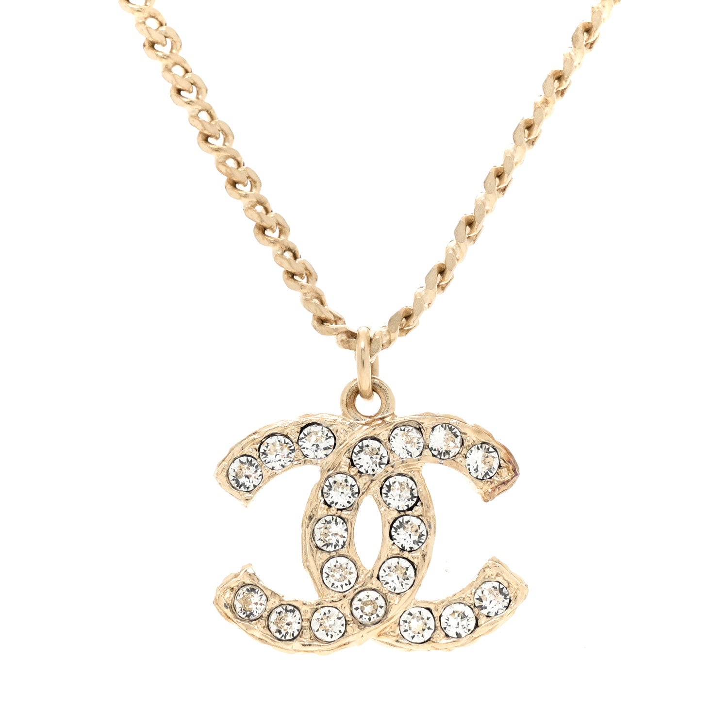 Chanel Metal Pearl Crystal CC Textured Pendant Necklace Gold 4 of 5
