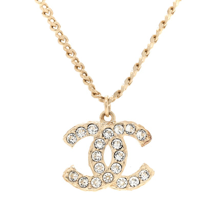 Chanel Metal Pearl Crystal CC Textured Pendant Necklace Gold 4 of 5