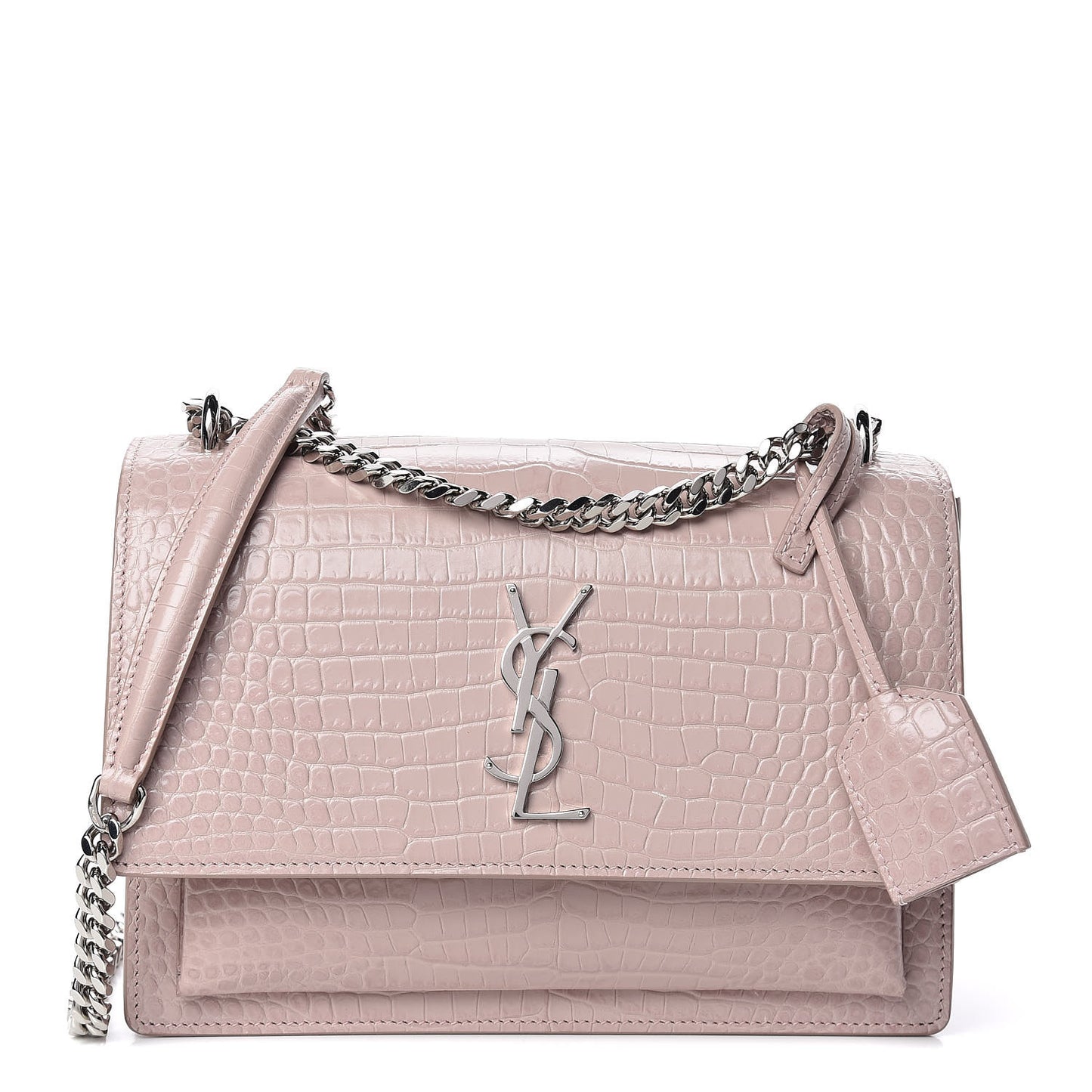 Calfskin Crocodile Embossed Medium Monogram Sunset Powder Pink