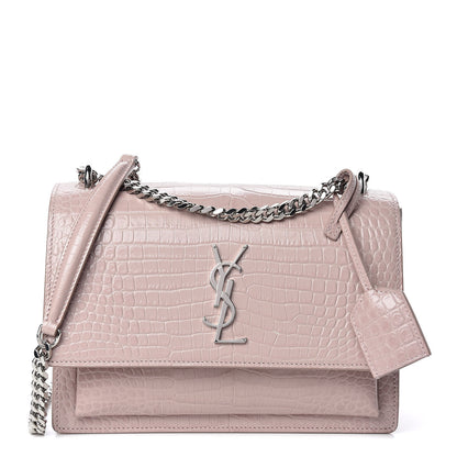 Saint Laurent Calfskin Crocodile Embossed Medium Monogram Sunset Powder Pink 1 of 10