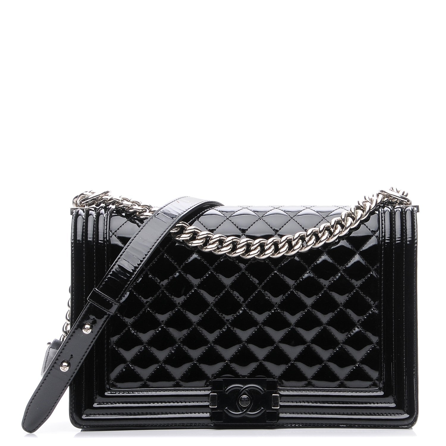 Chanel Patent Calfskin Quilted New Medium Plexiglass Boy Flap Black 1 of 7