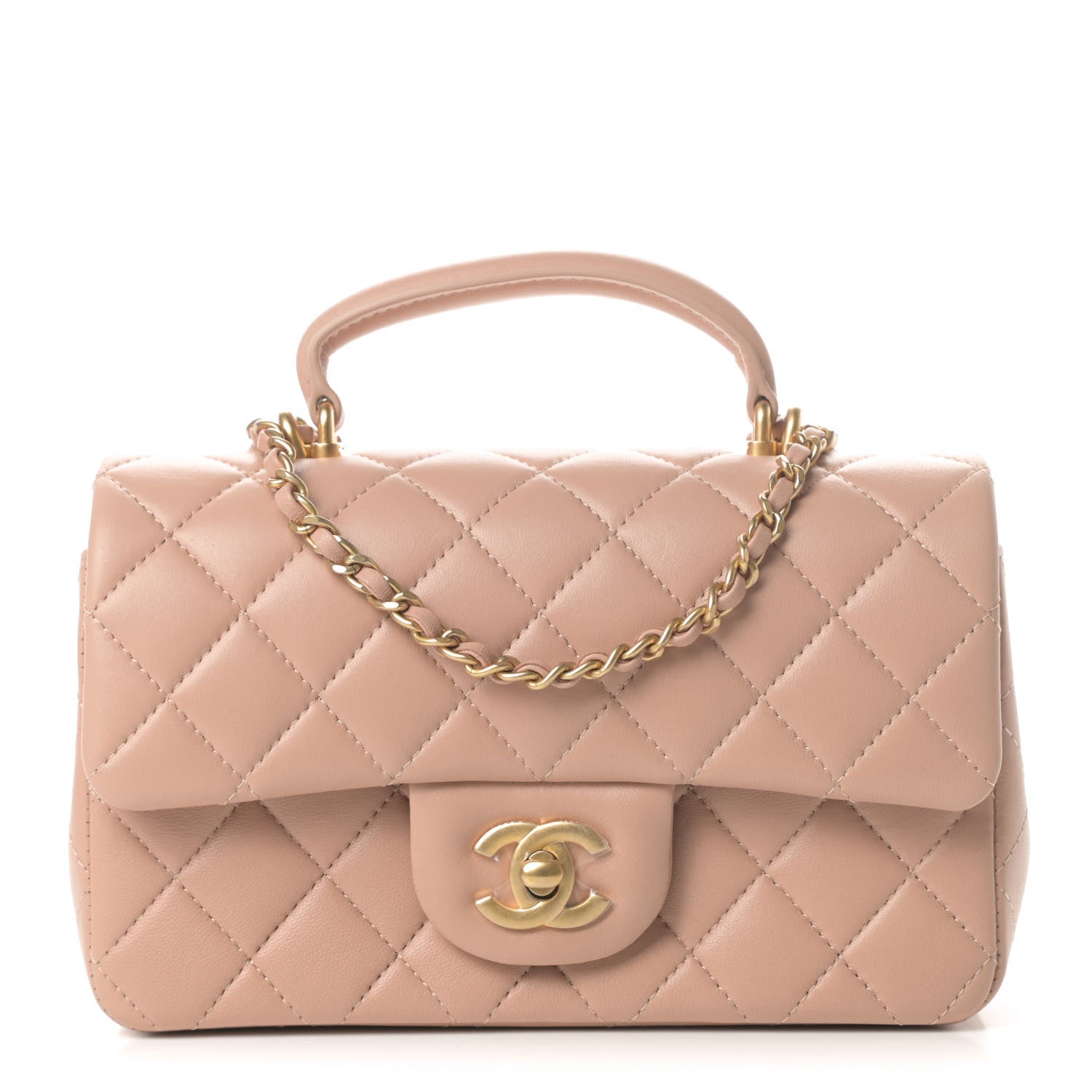 Chanel Lambskin Quilted Mini Top Handle Rectangular Flap Beige 1 of 10