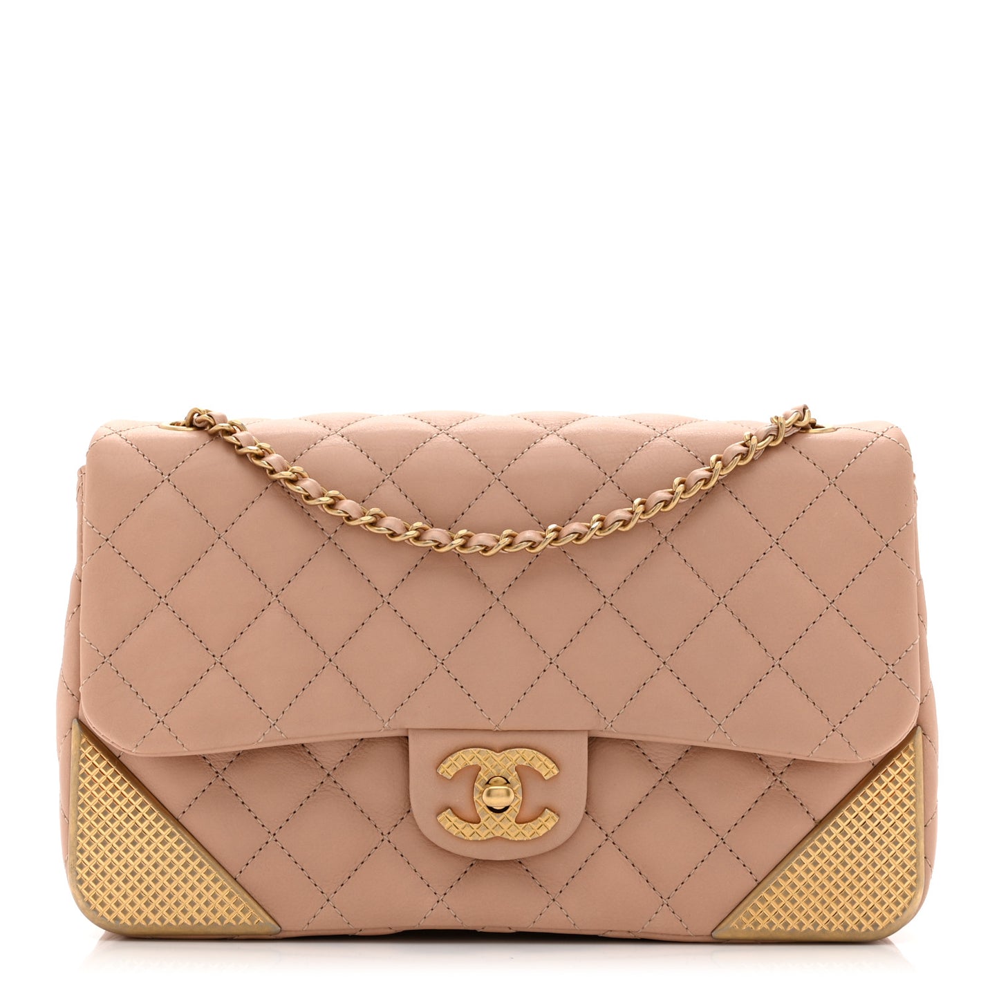 Calfskin Quilted Rock The Corner Flap Beige