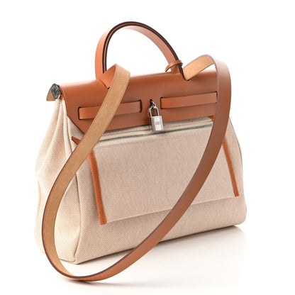 Hermes Vache Hunter Toile Pegase Pop Herbag Zip Retourne 31 PM Capucine Ecru 3 of 10