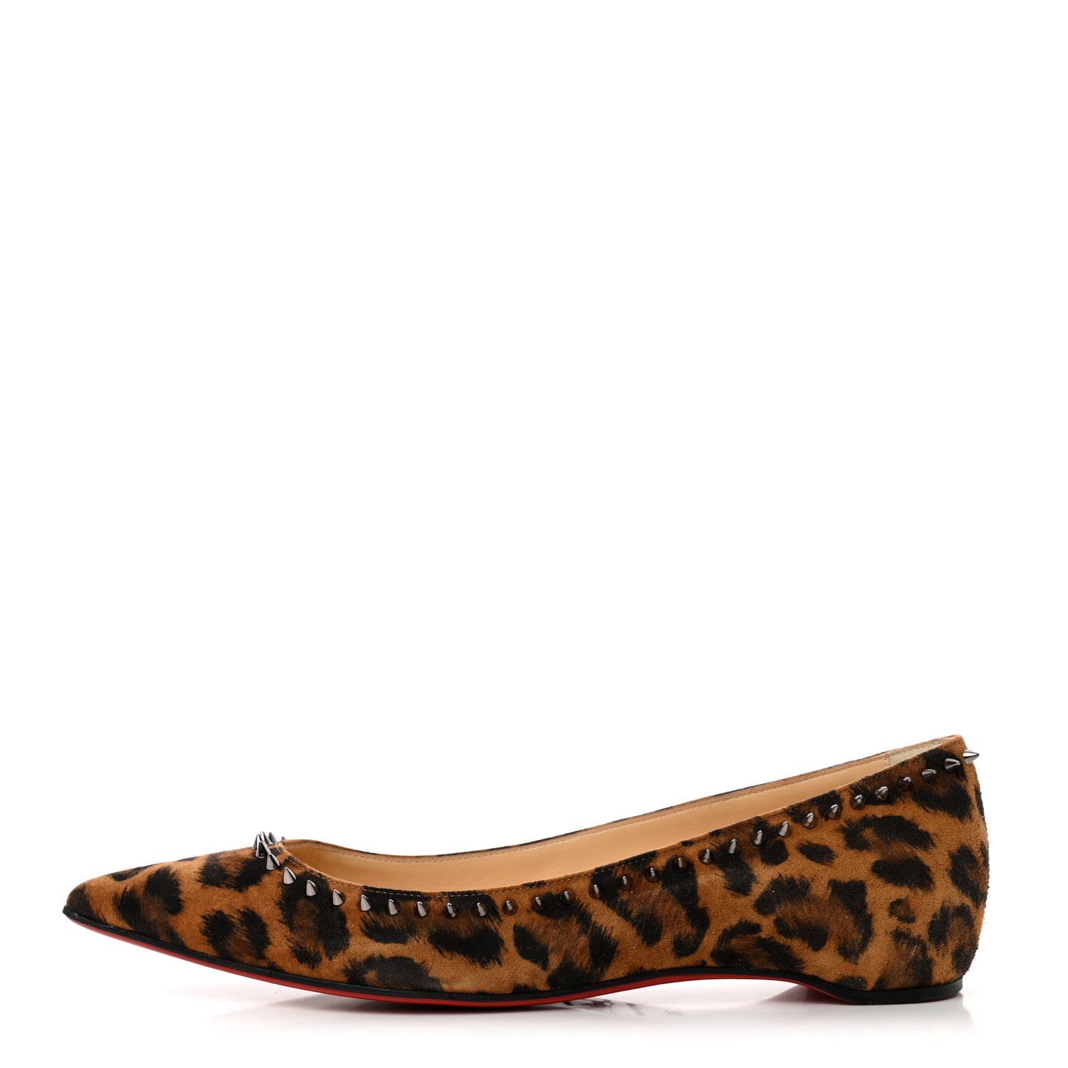 Christian Louboutin Veau Velours Studded Anjalina Flats 36 Leo Gun Metal 1 of 8