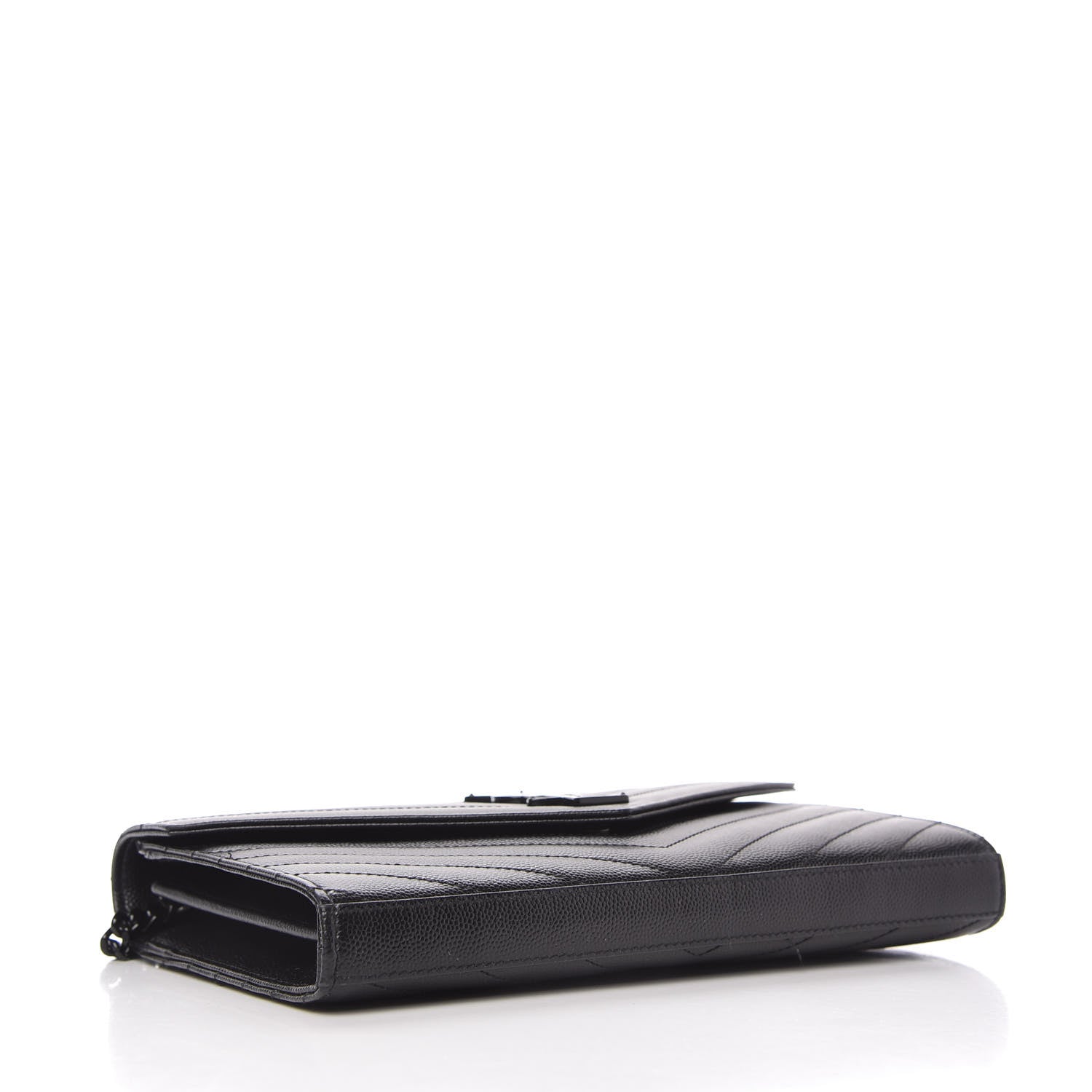 Saint Laurent Grain De Poudre Matelasse Chevron Monogram Chain Wallet Black 4 of 10