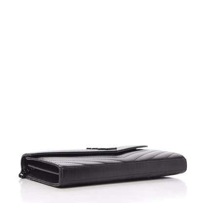 Saint Laurent Grain De Poudre Matelasse Chevron Monogram Chain Wallet Black 4 of 10