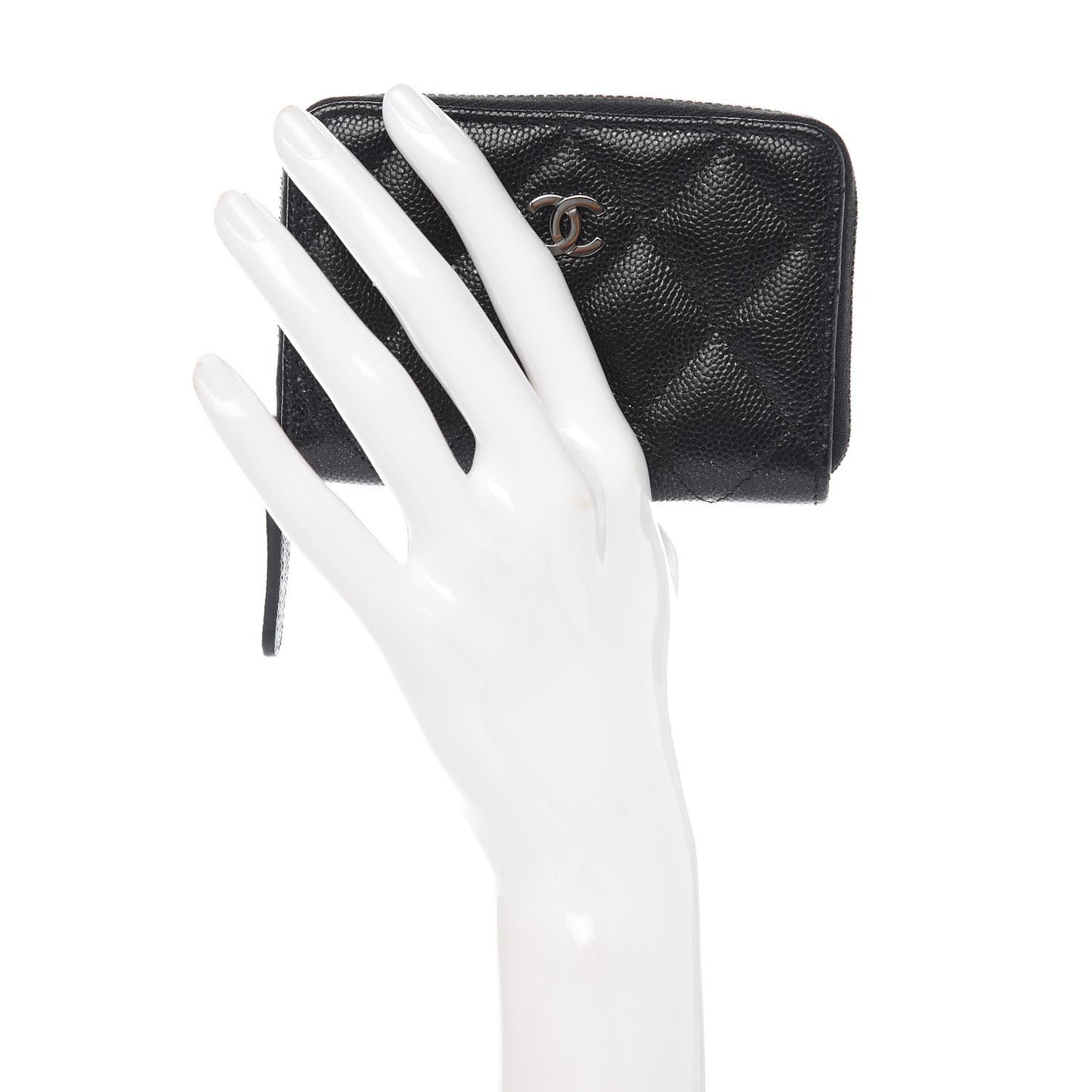 Iridescent Caviar Quilted Zip Coin Purse Black