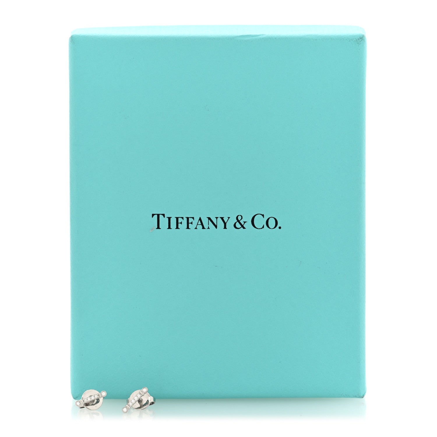 Tiffany Platinum Diamond Fleur de Lis Key Bar Earrings 5 of 5