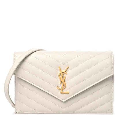 Saint Laurent Grain De Poudre Matelasse Chevron Cassandre Envelope Chain Wallet Crema Soft 1 of 9