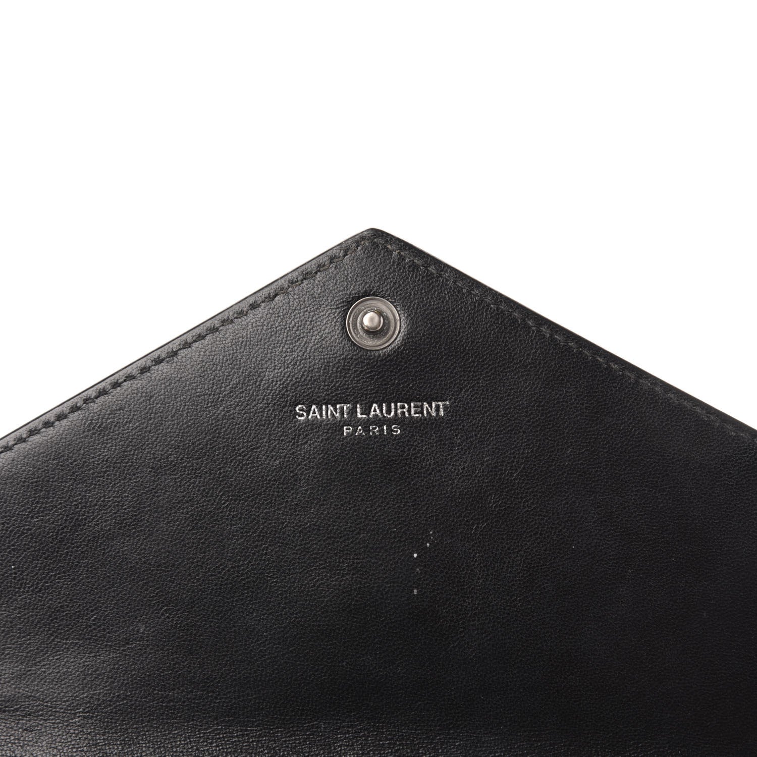 Saint Laurent Calfskin Crocodile Embossed Monogram Envelope Chain Wallet Black 6 of 12