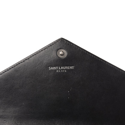 Saint Laurent Calfskin Crocodile Embossed Monogram Envelope Chain Wallet Black 6 of 12