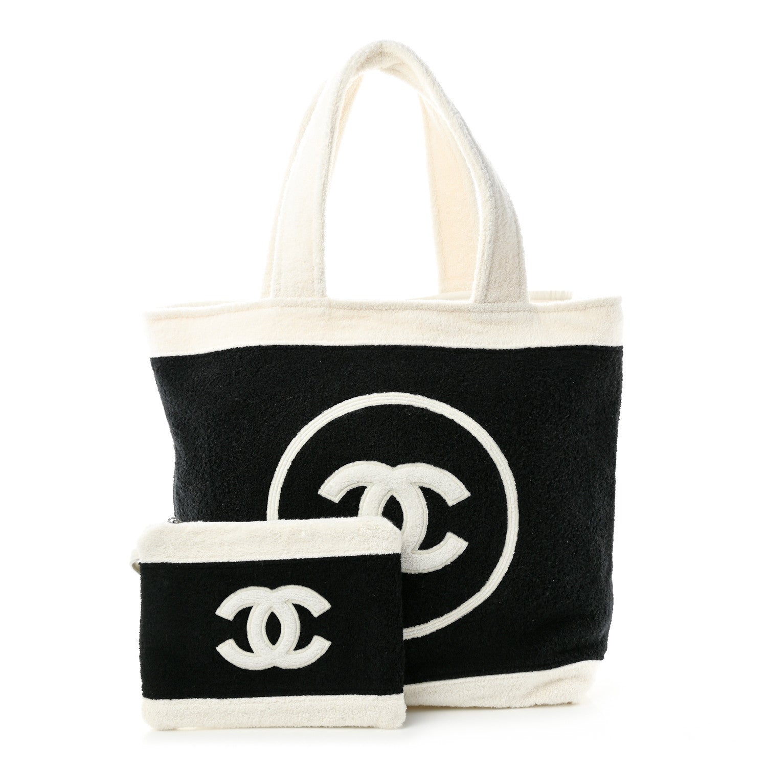 Chanel Terry Cotton CC Beach Tote Towel Set Black White 1 of 11
