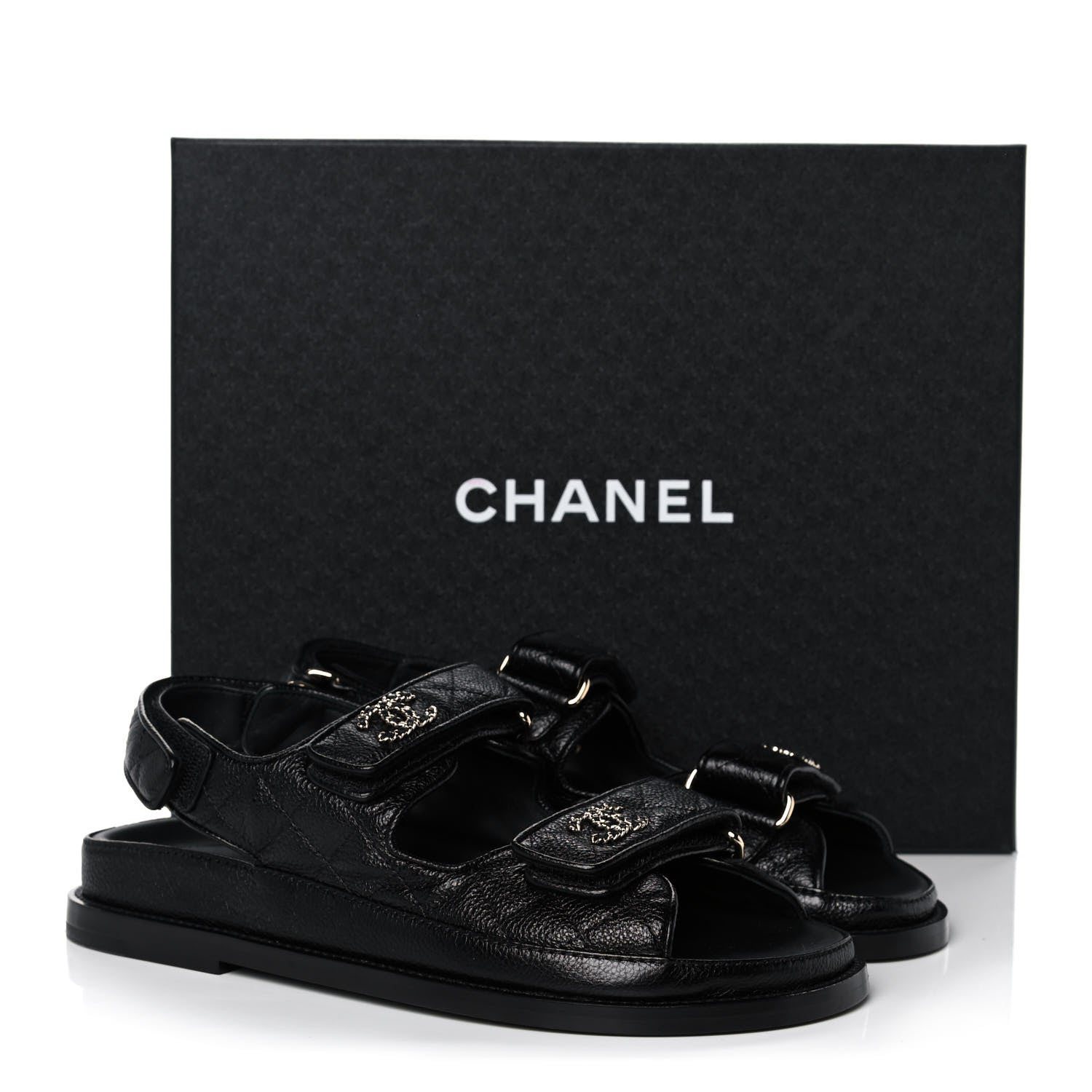 Chanel Grained Calfskin Velcro Dad Sandals 36.5 Black 9 of 9