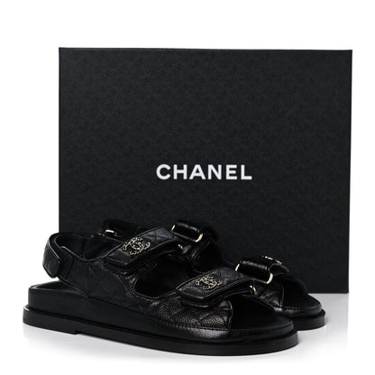 Chanel Grained Calfskin Velcro Dad Sandals 36.5 Black 9 of 9