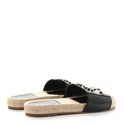 Chanel Patent Calfskin Crystal CC Espadrille Slip On Sandals 37 Black 4 of 9