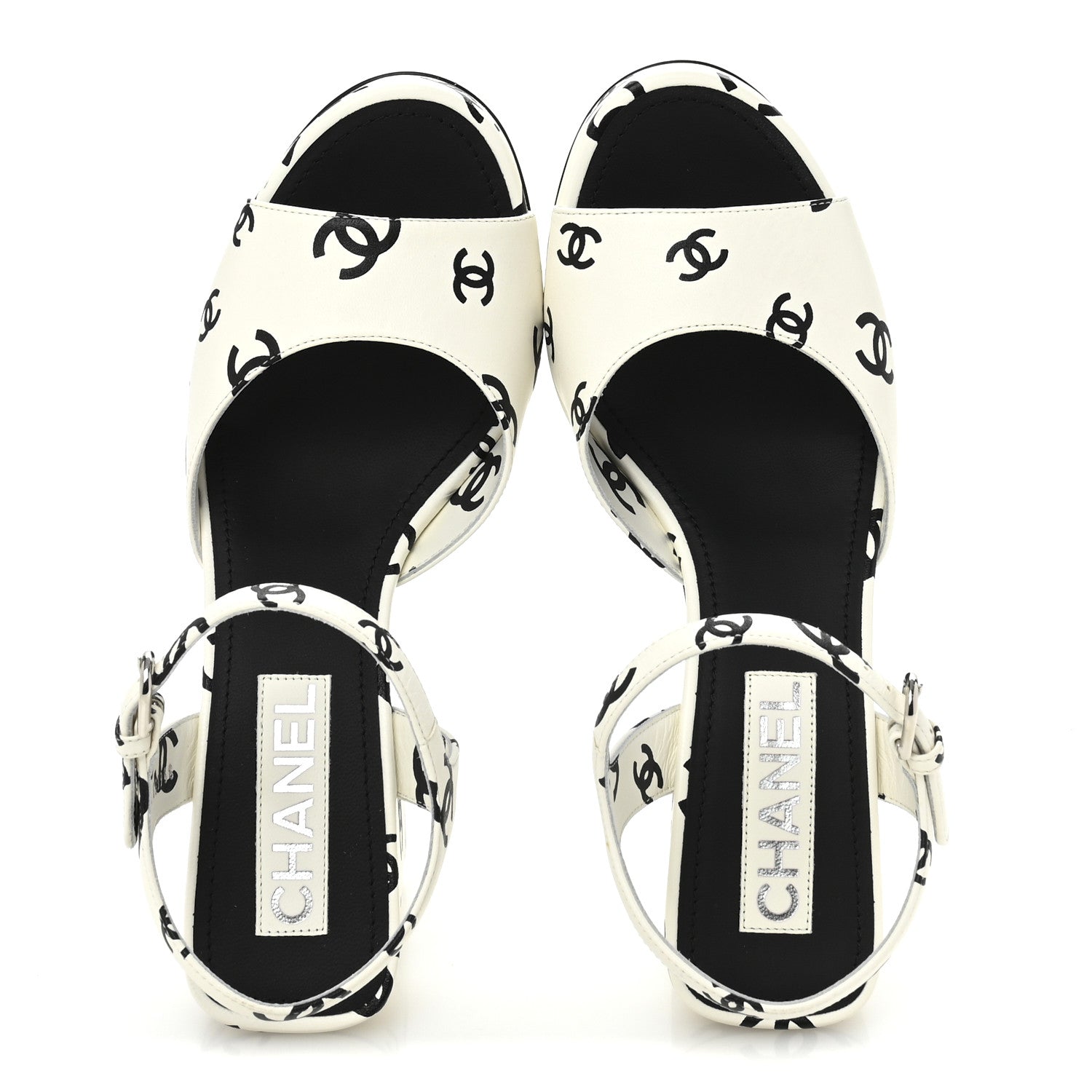 Chanel Printed Lambskin CC Platform Sandals 39 White Black 2 of 9