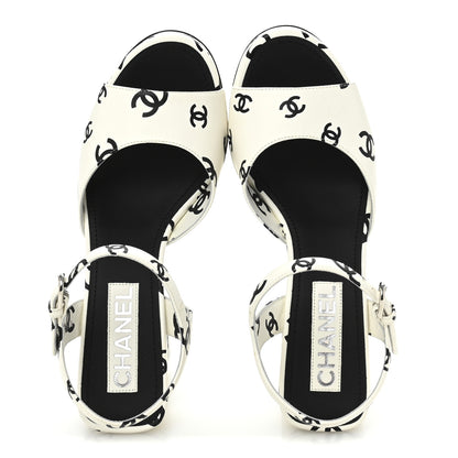 Chanel Printed Lambskin CC Platform Sandals 39 White Black 2 of 9