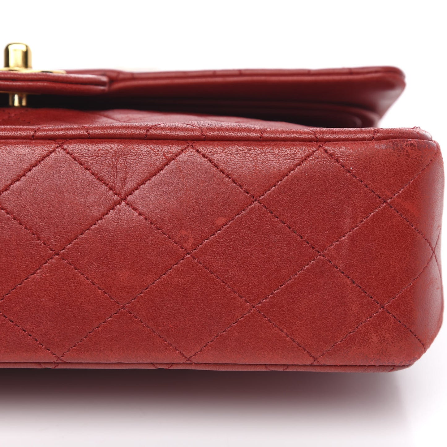 Lambskin Quilted Medium Double Flap Red