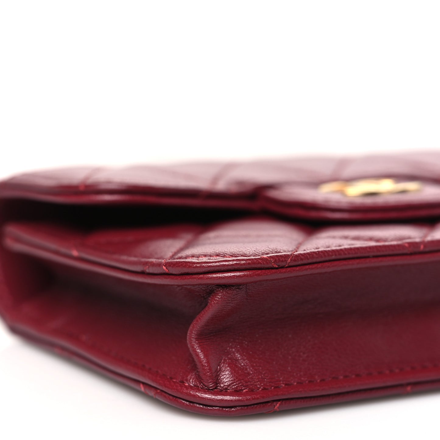 Lambskin Quilted Top Handle Flap Coin Purse With Chain Burgundy