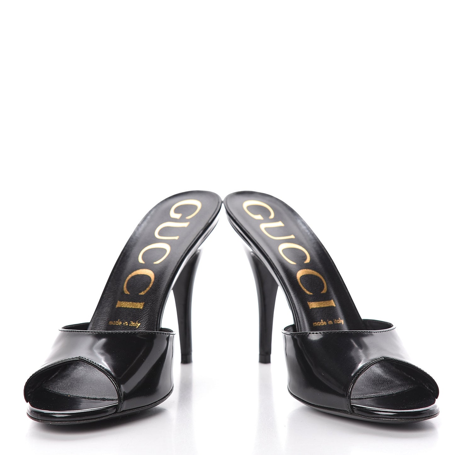 Polished Calfskin Scarlet Mid Heel Slide Sandals 38 Black