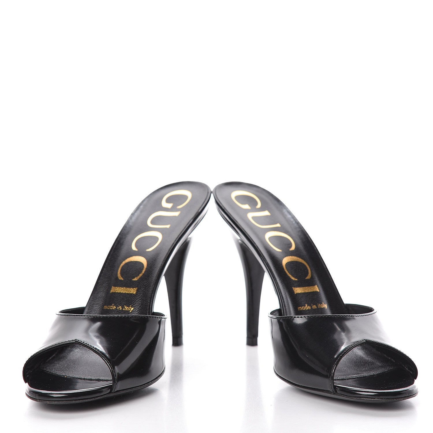 Gucci Polished Calfskin Scarlet Mid Heel Slide Sandals 38 Black 5 of 12