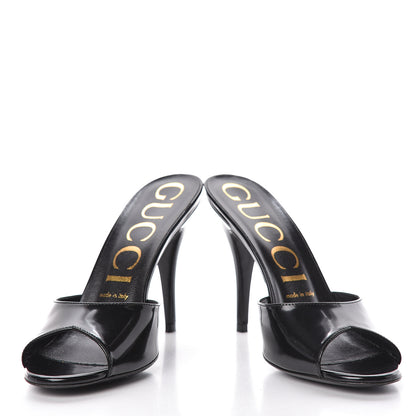 Gucci Polished Calfskin Scarlet Mid Heel Slide Sandals 38 Black 5 of 12