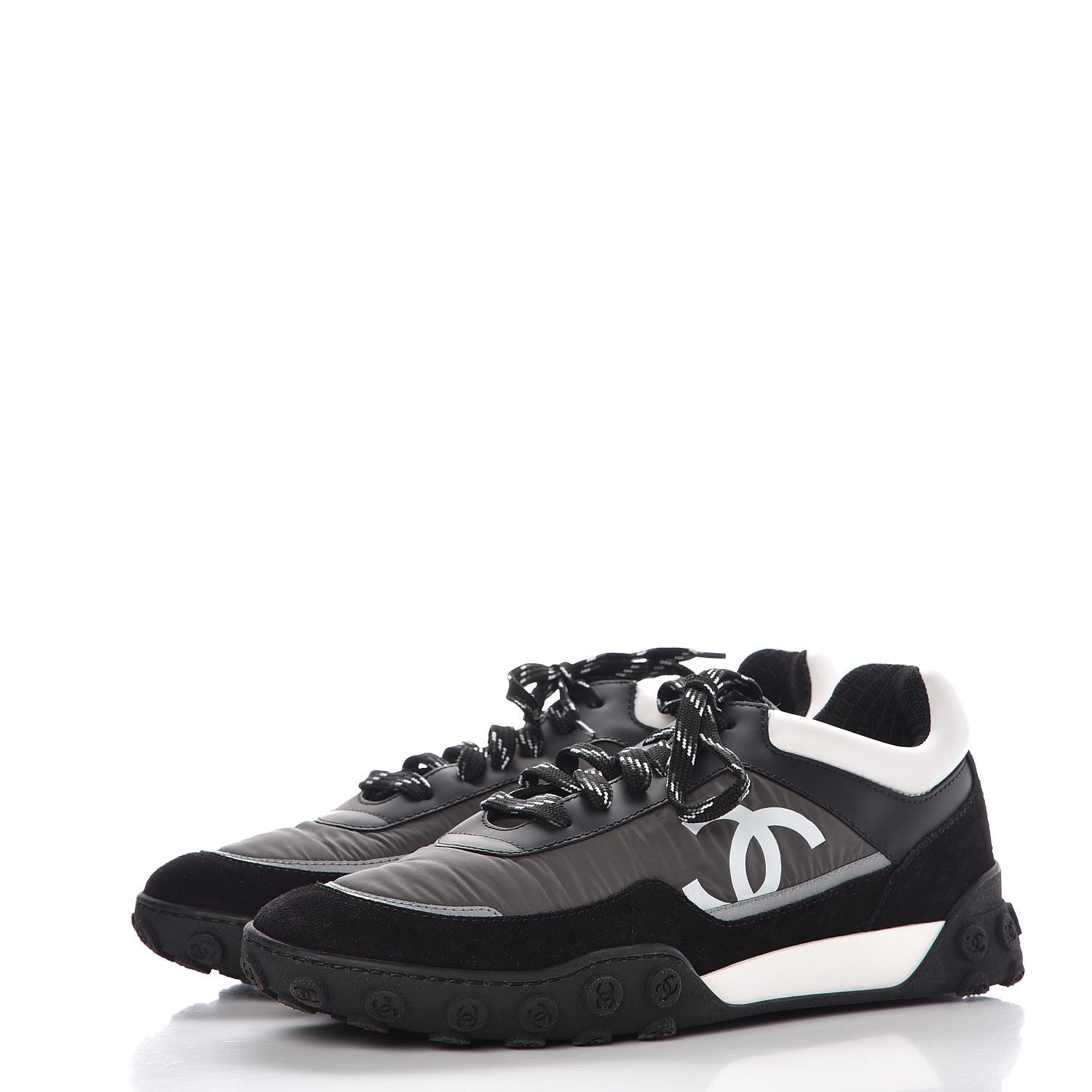 Chanel Nylon Calfskin Suede CC Sneakers 40 Grey Black White 15 of 24
