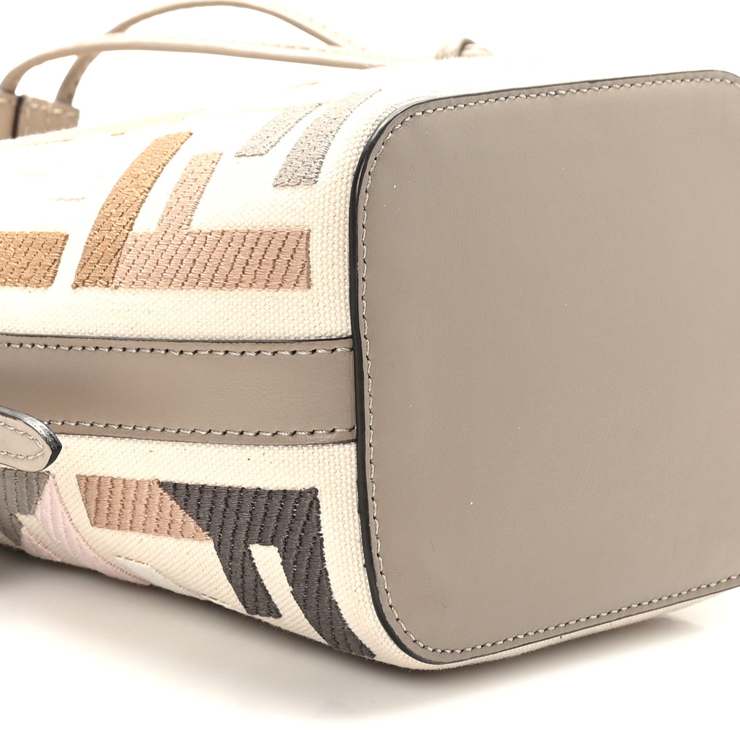 Fendi Canvas Vitello Grace F is Fendi FF Multicolor Embroidered Mini Mon Tresor Bucket Bag Grezzo Multicolor Tortora 8 of 9