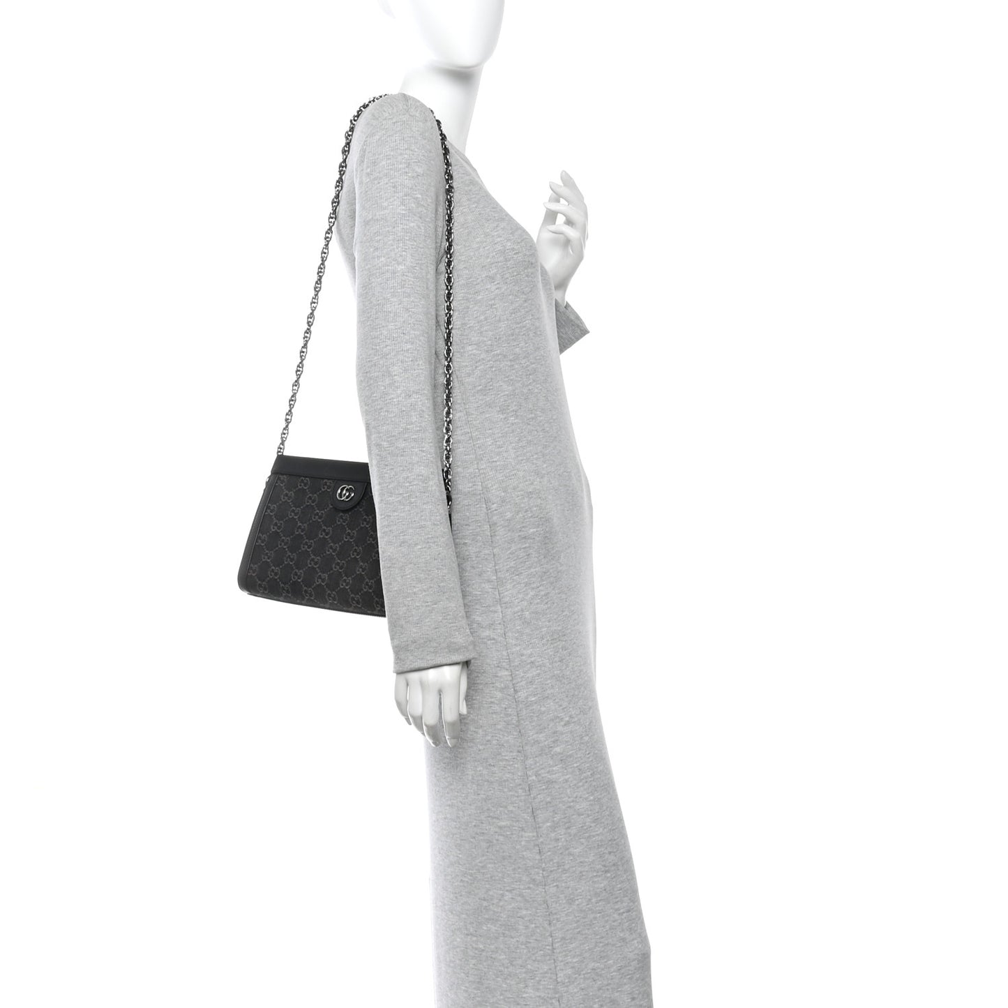 Jacquard Black Denim GG Monogram Chain Shoulder Bag Black Ivory