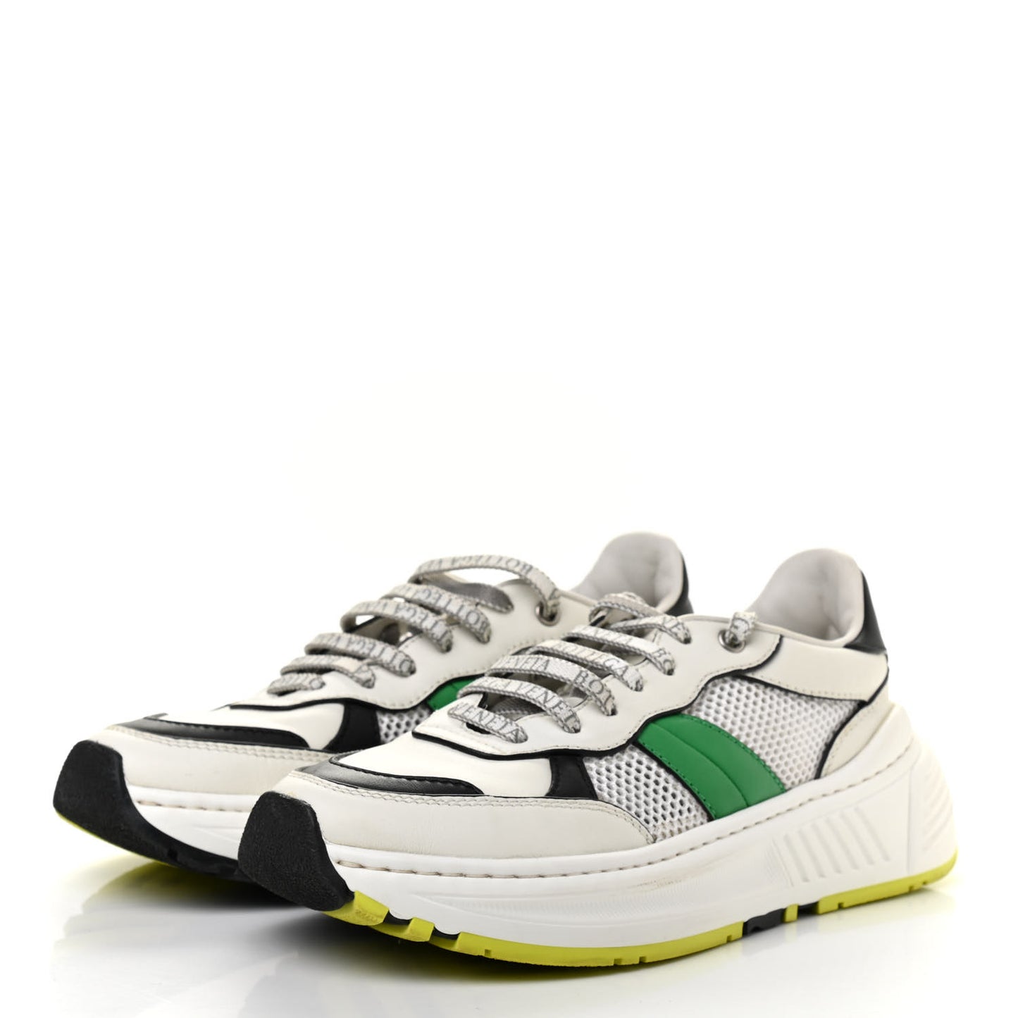 Calfskin Technical Mesh Speedster Sneakers 38 White Black Green