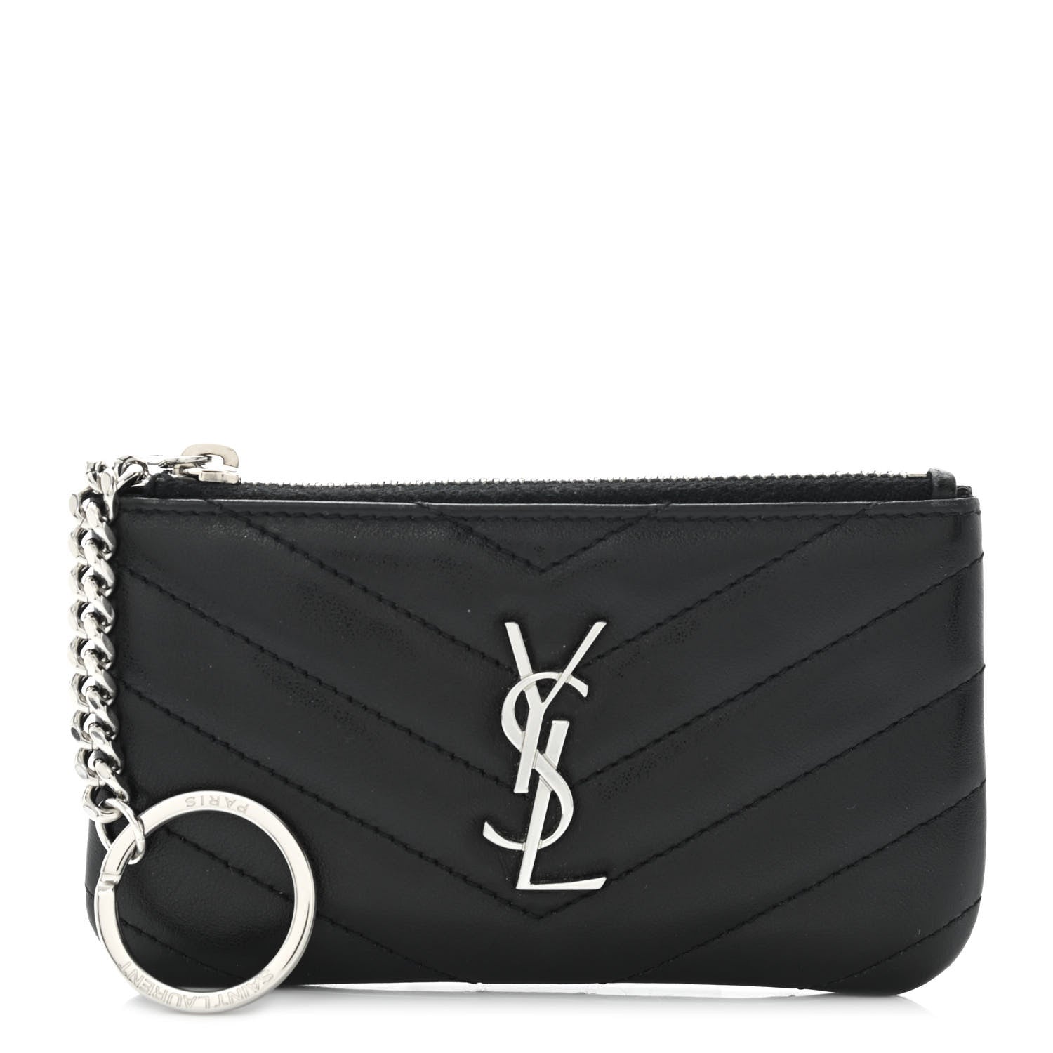 Saint Laurent Calfskin Matelasse Monogram Key Pouch Black 1 of 9