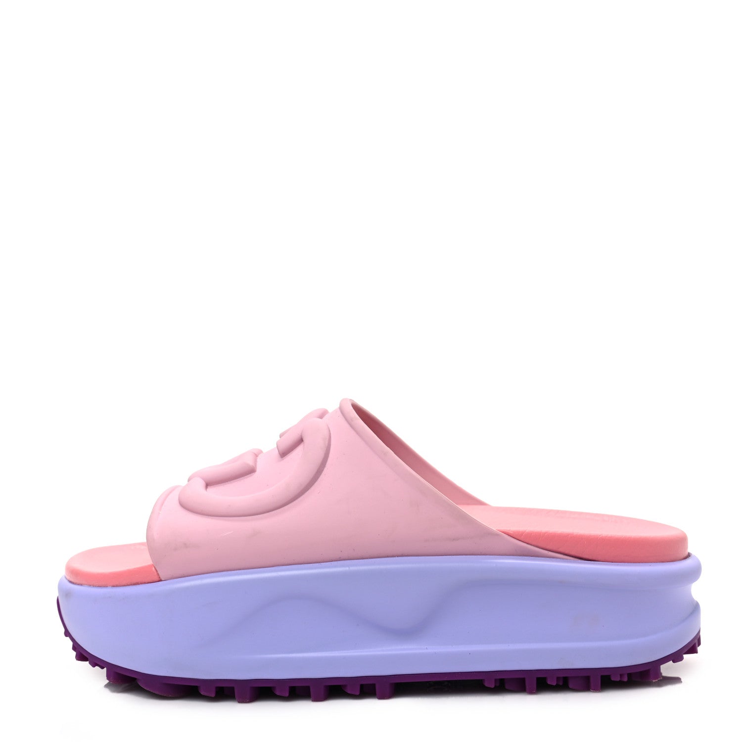 Gucci Soft Rubber Womens Interlocking G Platform 42mm Slide Sandals 35 Sugar Pink 1 of 8