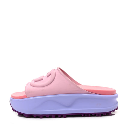 Gucci Soft Rubber Womens Interlocking G Platform 42mm Slide Sandals 35 Sugar Pink 1 of 8