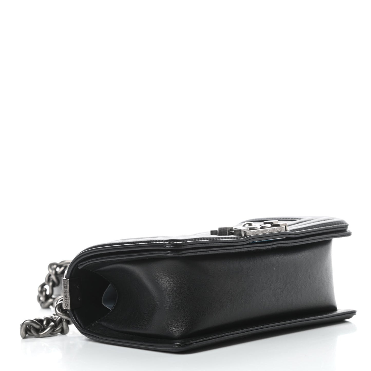 Calfskin Double Stitch Small Boy Flap Black