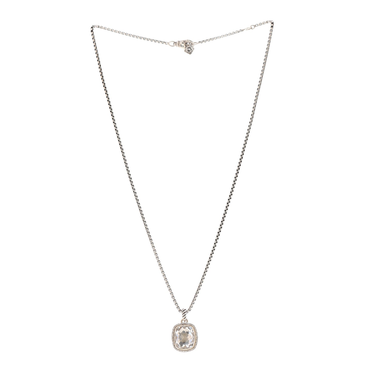 Sterling Silver White Topaz Diamond 12mm Noblesse Pendant Necklace