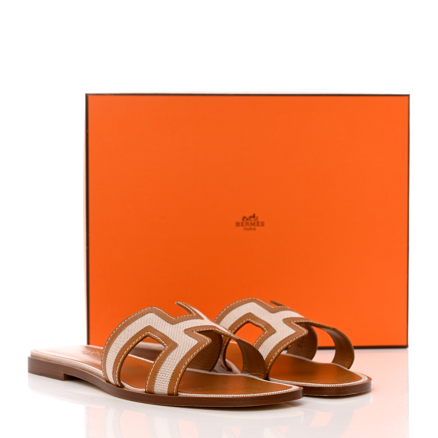Hermes Calfskin Canvas Oran Sandals 40 Noisette Beige Dore 9 of 9