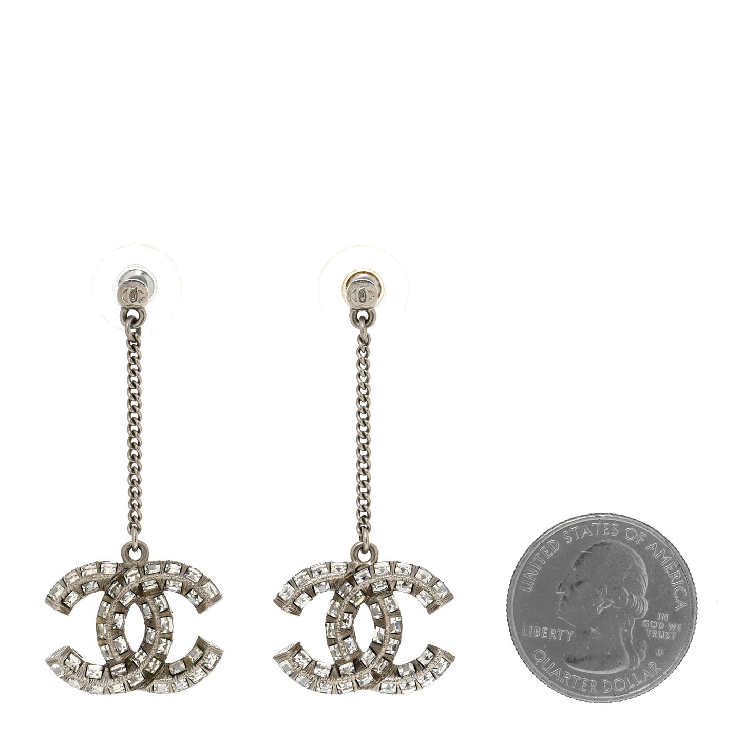 Baguette Crystal CC Drop Earrings Silver