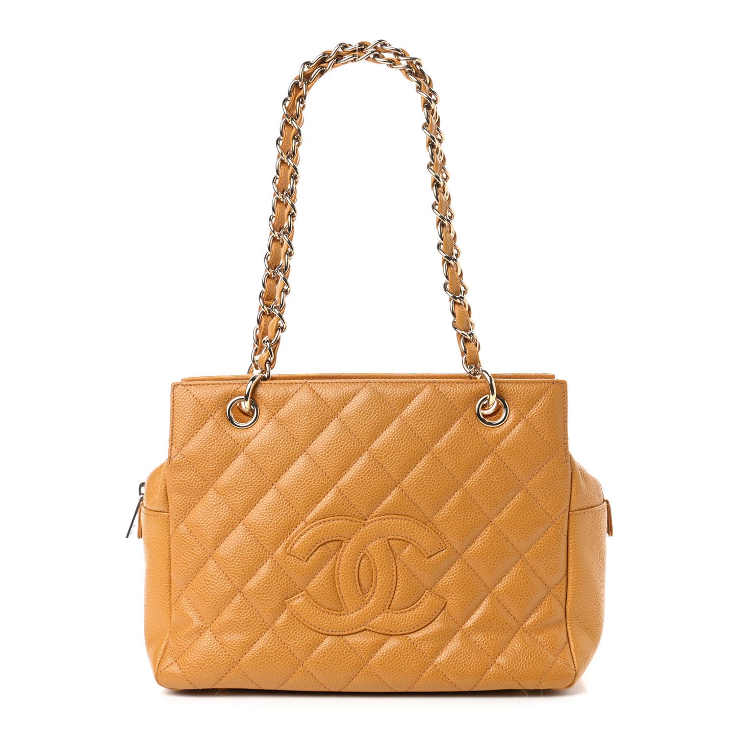Caviar Quilted Petit Timeless Shopping Tote PTT Ochre