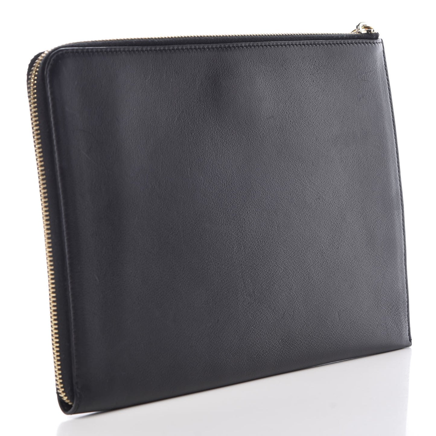 Vitello Dolce Fox Fur Monster Eyes Zip Around Pouch Black