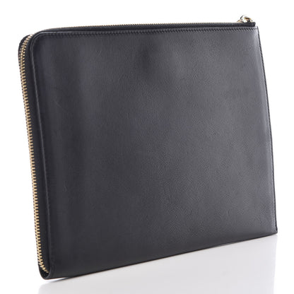 Fendi Vitello Dolce Fox Fur Monster Eyes Zip Around Pouch Black 3 of 7