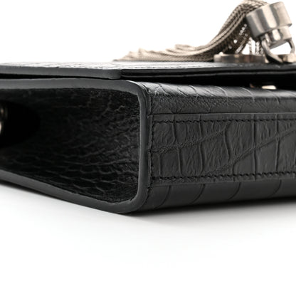 Saint Laurent Calfskin Crocodile Embossed Small Classic Monogram Kate Tassel Satchel Black 8 of 9