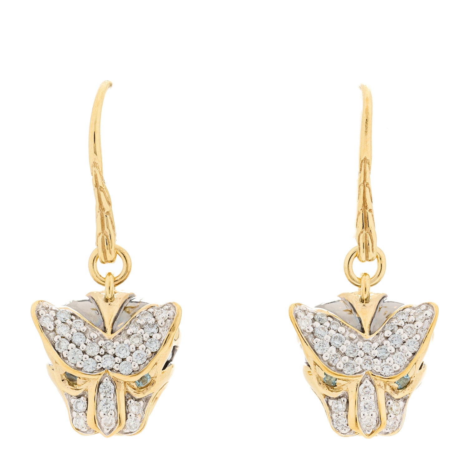 John Hardy 18K Yellow Gold Diamond Blue Topaz Macan Drop Earrings 1 of 3