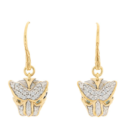 John Hardy 18K Yellow Gold Diamond Blue Topaz Macan Drop Earrings 1 of 3