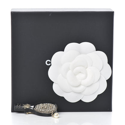 Chanel Pearl Strass Resin Crystal CC Tennis Racket Brooch Gold Black Pearly White 4 of 4