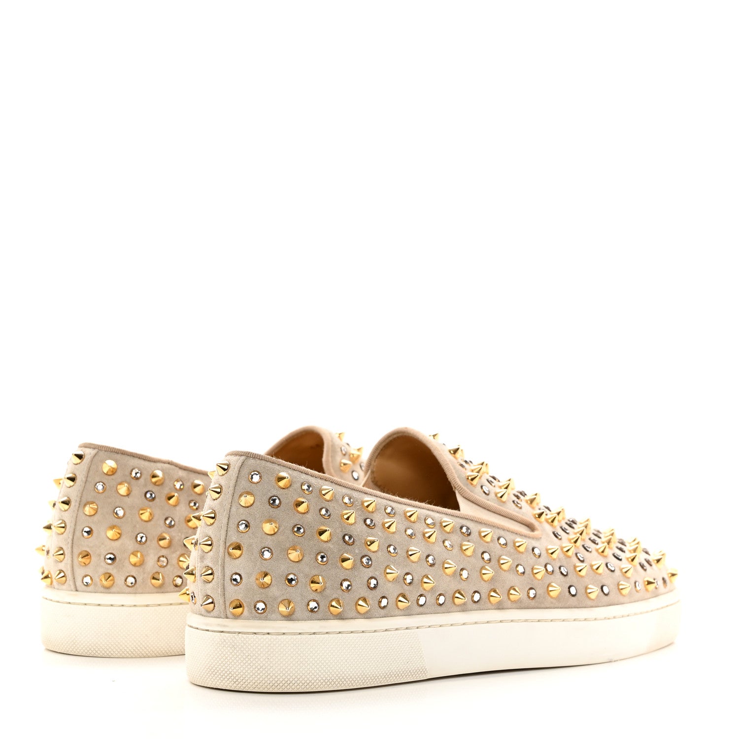 Christian Louboutin Veau Velours Spikes Womens Roller Boat Flat 44 Gold 4 of 22