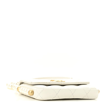 Chanel Calfskin Quilted About Pearls Card Holder Flap With Chain White 4 of 11