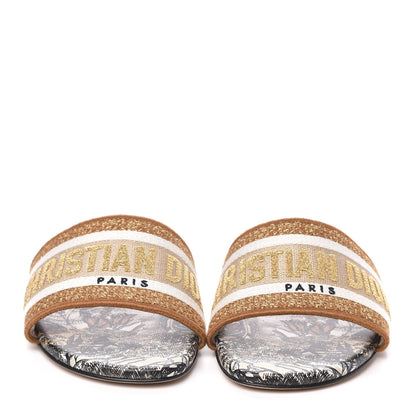 Christian Dior Canvas Lurex Baobab Embroidered Dway Flat Slide Sandals 36.5 Beige 2 of 8