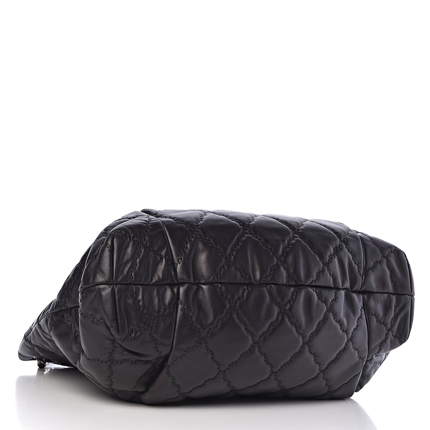 Calfskin Double Stitch Large Hamptons Shopping Tote Black