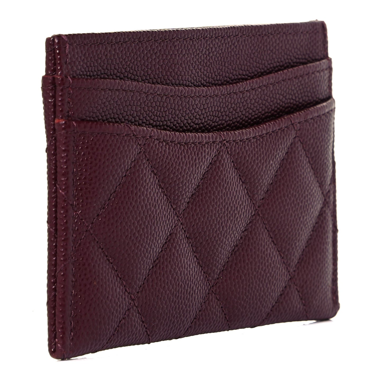 Caviar Quilted Card Holder Burgundy